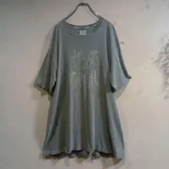 【USED】ダメージ加工 Tシャツ　グレー　ラージサイズ