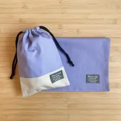 ◆売り切りSALE◆ランチョンマット&巾着袋　#パープル切替白×グレー