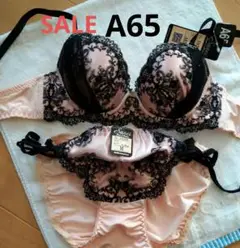 新品　A65サテン小花チュールブラジャーほどける紐ショーツセット　フルバック上下