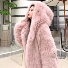 N.s ボリュームファーフード付きコート pink