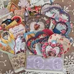 ヴィクトリアンハート　三連ポケットセット　コラージュ素材　ダイカット