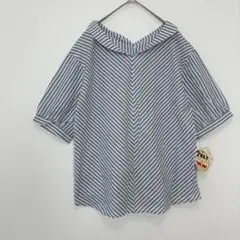 Pur colore【L】七分袖２WAYブラウス　ストライプ　コットン　タグ付き