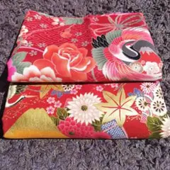 和柄生地　鶴　富士山　和花　大輪　薄地　開花プリント　ハンドメイド　2枚セット