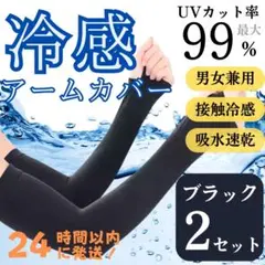 黒　アームカバー　UVカット　2枚組　日焼け防止　冷感　速乾　メンズ　レディース
