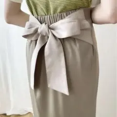 mily bilet リボン付きフレアスカート グレー