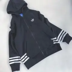 アディダス パーカー adidas Mサイズ　黒　ブラック　三本ライン