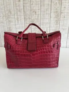 【美品】クロコダイル調　トートバッグ　赤