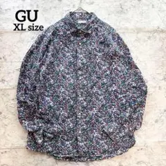 【GU】ジーユー 花柄コットン長袖シャツ XL ブルー系 羽織 綺麗めカジュアル