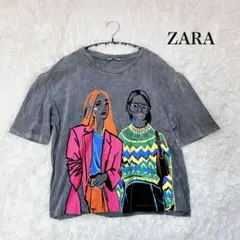ZARA 女性プリント アート カラフル 半袖 Tシャツ グラフィック