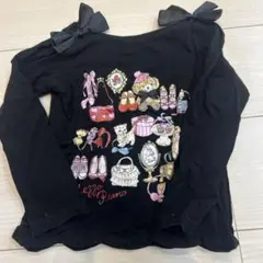 黒いリボン付き長袖カットソー