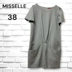 MISSELLE ◆ウール半袖ワンピース(38)グレー　膝丈　フロントポッケ　夏