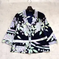 極美品✨レオナール カンカン ジャケット 紫陽花 花柄 トリム 大きいサイズ42
