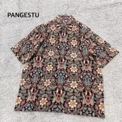 【PANGESTU】総柄シャツ 半袖 比翼ボタン ブラウン メンズ