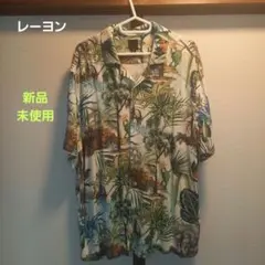 H&Mレーヨンアロハシャツオフホワイト亜熱帯植物柄L新品未使用