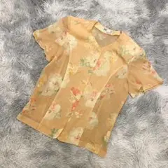未使用級『DAKS』ダックス　半袖ブラウス　シャツ　花柄　羽織　Vネック(M)