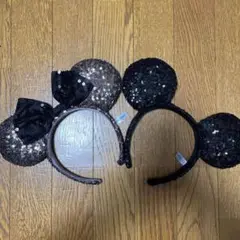 ディズニー スパンコール カチューシャ ミッキー ブラック