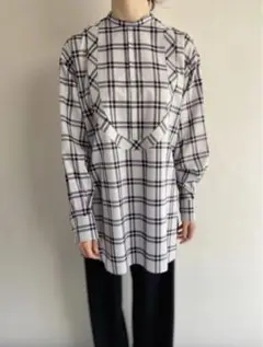 【HYKE】CHECKED BIB FRONT SHIRT