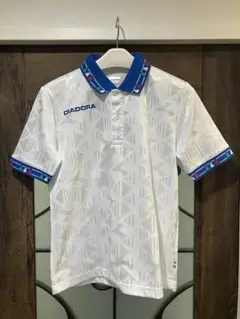 DIADORA 幾何学模様 ポロシャツ Sサイズ ホワイト　イタリア代表カラー