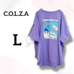 コルザ　Tシャツ　プリントT　L　美品　袖クシュ　ラウンド裾　ゆったりサイズ　夏