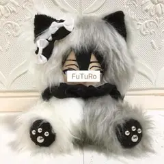 【94】おすわり　ぬい服　16cm 着ぐるみ　ハーフ　ねこ　シルバーグレー&白