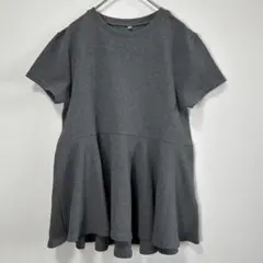 【新品/ココア】ダークグレー 半袖チュニック フレアシルエット/S