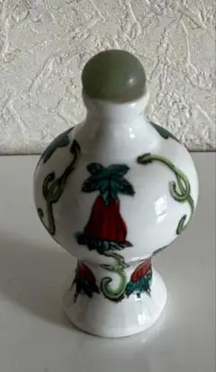 香炉 陶器製 赤緑花模様 小型