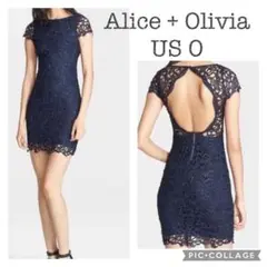 Alice + Oliviaの背中が開いた紺色のレースミニドレス/ワンピース