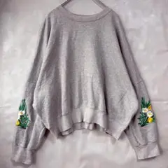美品☆花柄刺繍スウェット 裏毛トレーナー L オーバーサイズ 大きめ