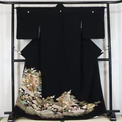 躾糸付未使用　正絹黒留袖　結婚式　フォーマル　160cm　a362
