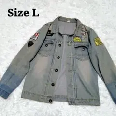 デニムジャケット Gジャン ワッペン ダメージ加工 L