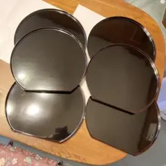 【輪島塗・美品】高級漆器 半月盆 溜塗 高台黒塗 半月膳 天然木 五客揃 共箱 imgrc0096838975.jpg