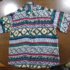 100%シルクシャツ 多色幾何学模様