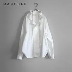 美品 マカフィー フリル襟 ボウタイ ブラウス シャツ 比翼ボタン ホワイト