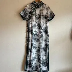 竹模様チャイナドレス 緑