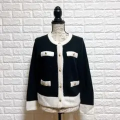 Maglie par ef-de 9号 カーディガン 黒×白 日本製 アンゴラ混