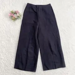 【イッツインターナショナル】 リネン レーヨン ワイドパンツ (M) ネイビー