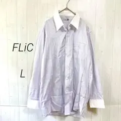 FLIC 　長袖　シャツ　紫　ストライプ　L-84　メンズ