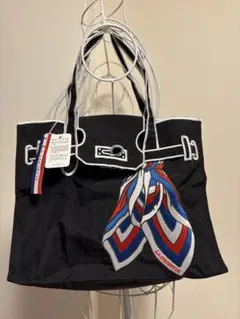 LA COUSETTEスカーフ付き黒ナイロントートバッグエコバッグLsize