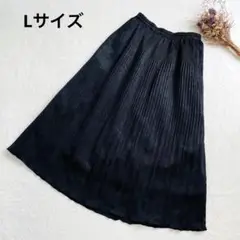 美品　ペイズリー柄プリーツロングフレアスカート　ウエストゴム　総柄　ブラック　L
