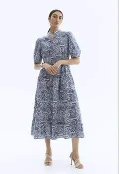 H&M コットンロングワンピース　新作　ブルー　ペイズリー　XS