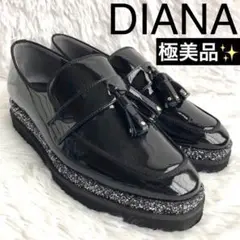 ローファー レディース 23 黒 ダイアナ DIANA タッセル グリッター