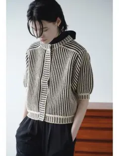 CLANE STRIPE CABLE HALF SLEEVE CARDIGAN