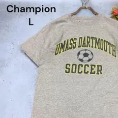 【一点物】Champion チャンピオン Tシャツ 輸入古着 グレー L 袖ロゴ