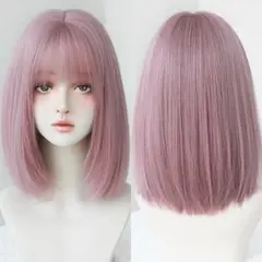 新品♡フルウィッグ ボブ ピンクアッシュ ストレート 医療用 ミディアム