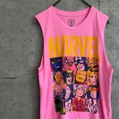 【古着】MARVEL ピンクタンク キャラ総柄 USA製 カットオフ