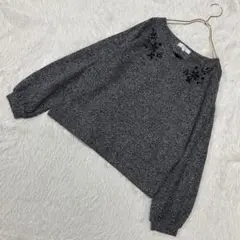 grove ビジューニット グレー M オシャレ 上品