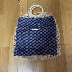 セールソレイアード花柄かごバッグ ネイビー