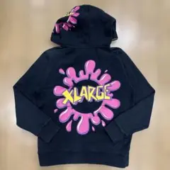 XLARGE フルジップパーカー バックプリント 古着 黒 Mサイズ