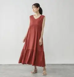 グローバルワーク さらさらリラックスノースリーブワンピース レッド