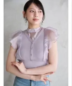 MERCURYDUO 2WAYオーガンジーラッフルリボンニット レディース